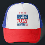 Happy 4th of July Independence Day Trucker Pet<br><div class="desc">Gelukkige 4th van Juli Onafhankelijkheidsdag,  moderne typografie met Amerikaanse vlagkleuren,  sterren,  en strepen. Modern patriottisch design.</div>