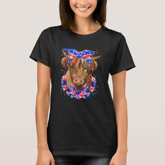 Happy 4th Of July Long Haired Calf USA Patriotic C T-shirt (Voorkant)