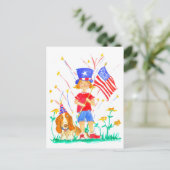 Happy 4th of July Patriotic Girl Hound Dog Briefkaart (Staand voorkant)