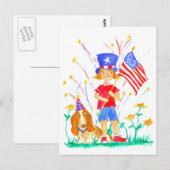 Happy 4th of July Patriotic Girl Hound Dog Briefkaart (Voorkant / Achterkant)
