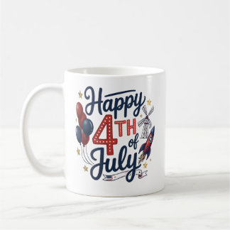 Happy 4th of July Patriotic Rocket & Stars Koffiemok