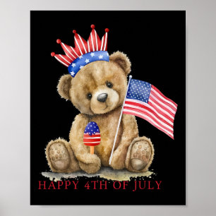 Happy 4th of July Patriottisch Schattige Beer Vrou Poster
