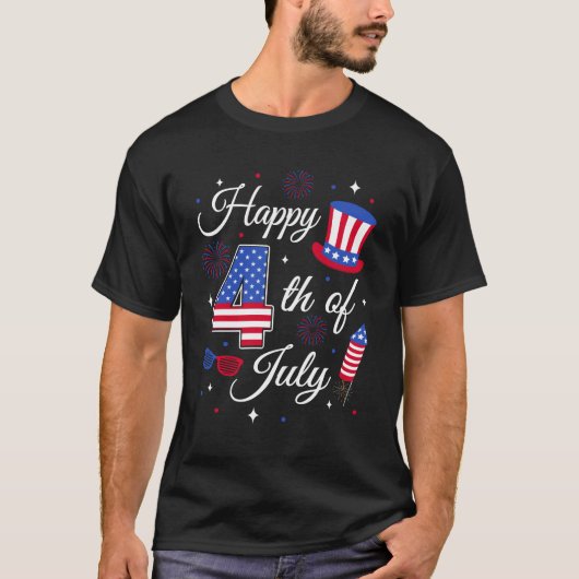 Happy 4th of July Patriottische Amerikaanse vlag A T-shirt (Voorkant)