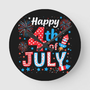 Happy 4th of July Patriottische Amerikaanse vlag Ronde Klok