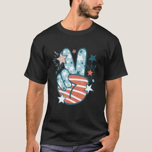 Happy 4th Of July Peace Hand Sign American Flag Pa T-shirt (Voorkant)