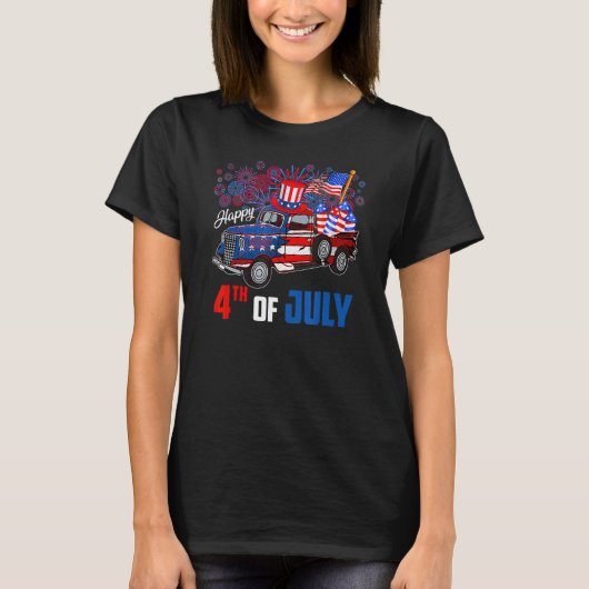 Happy 4th Of July Pickup Carrying American Flag Fi T-shirt (Voorkant)