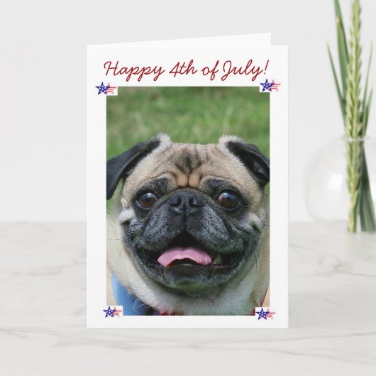 Happy 4th of July Pug Dog Kaart (Voorkant)