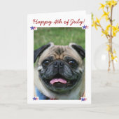 Happy 4th of July Pug Dog Kaart (Gele Bloem)