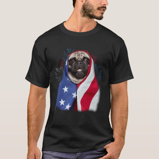 Happy 4th Of July Pug Wearing American Flag Pride T-shirt (Voorkant)