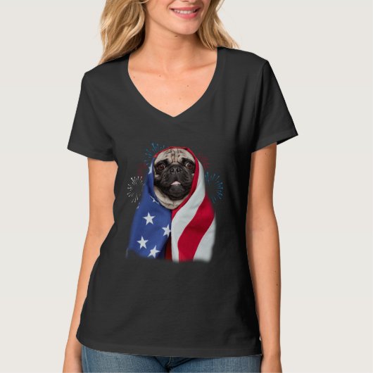 Happy 4th Of July Pug Wearing American Flag Pride T-shirt (Voorkant)