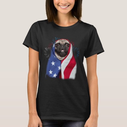 Happy 4th Of July Pug Wearing American Flag Pride T-shirt (Voorkant)