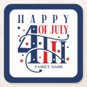 Happy 4th of July Red White and Blue Kartonnen Onderzetters (Voorkant)