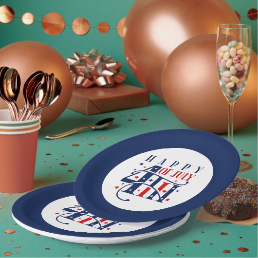 Happy 4th of July Red White and Blue Papieren Bordje (Multi)