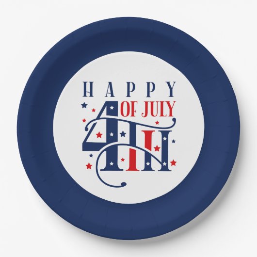Happy 4th of July Red White and Blue Papieren Bordje (Voorkant)