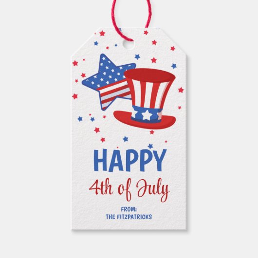 Happy 4th of July Rood Wit & Blauw Party Favoriet Cadeaulabel (Voorkant)