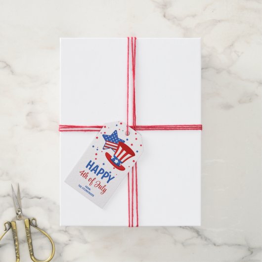 Happy 4th of July Rood Wit & Blauw Party Favoriet Cadeaulabel (Met Touw)