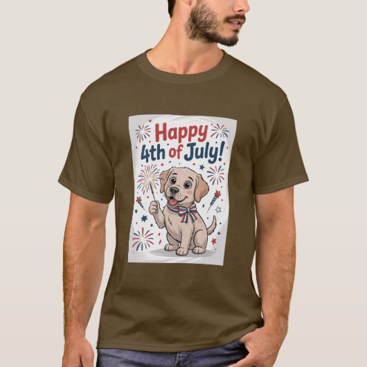 Happy 4th of July Schattig Dog beroemd gemaakt doo T-shirt (Voorkant)