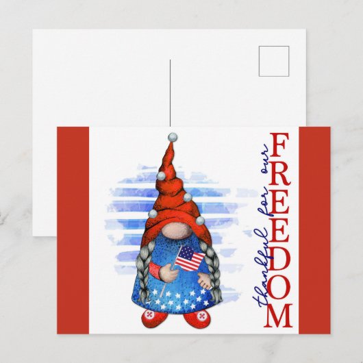 Happy 4th of July Schattige Gnome Freedom Briefkaart (Voorkant / Achterkant)