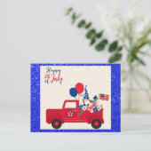 Happy 4th of July Schattige Gnome Rood Wit en Blau Briefkaart (Staand voorkant)