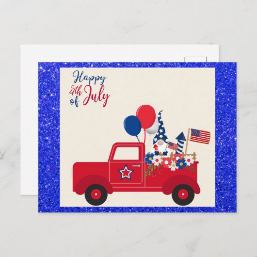 Happy 4th of July Schattige Gnome Rood Wit en Blau Briefkaart (Voorkant / Achterkant)