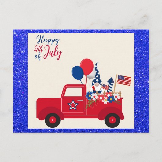 Happy 4th of July Schattige Gnome Rood Wit en Blau Briefkaart (Voorkant)
