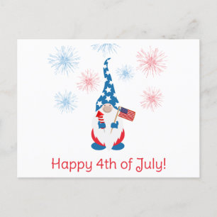 Happy 4th of July Schattige Gnome Vuurwerk Briefkaart