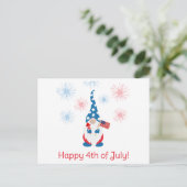 Happy 4th of July Schattige Gnome Vuurwerk Briefkaart (Staand voorkant)