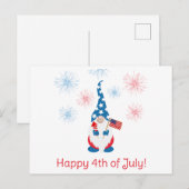 Happy 4th of July Schattige Gnome Vuurwerk Briefkaart (Voorkant / Achterkant)