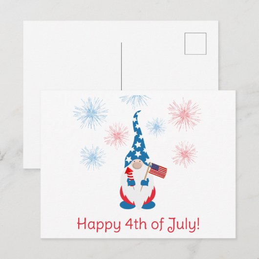Happy 4th of July Schattige Gnome Vuurwerk Briefkaart (Voorkant / Achterkant)
