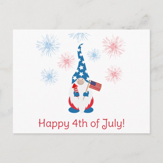 Happy 4th of July Schattige Gnome Vuurwerk Briefkaart (Voorkant)