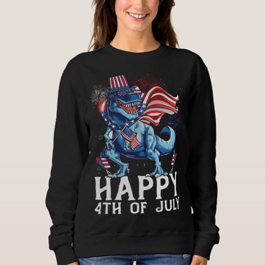 Happy 4th Of July T-Rex Dino Patriotic Cute 4th Of Trui (Voorkant)