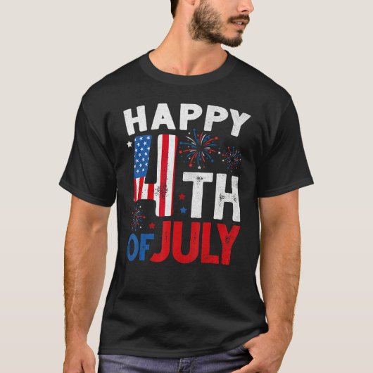Happy 4th Of July USA Flag Fireworks Firecrackers  T-shirt (Voorkant)