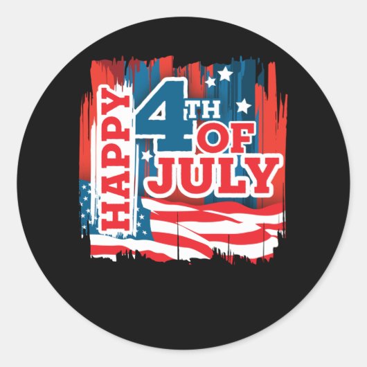 Happy 4th of July - USA flag Ronde Sticker (Voorkant)