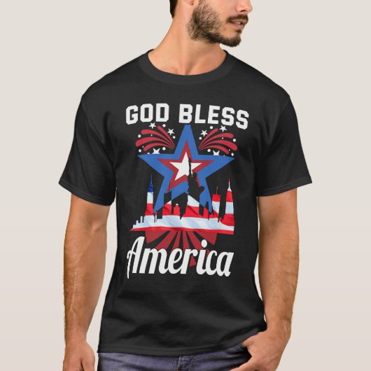 Happy 4th Of July USA saying god bless america T-shirt (Voorkant)