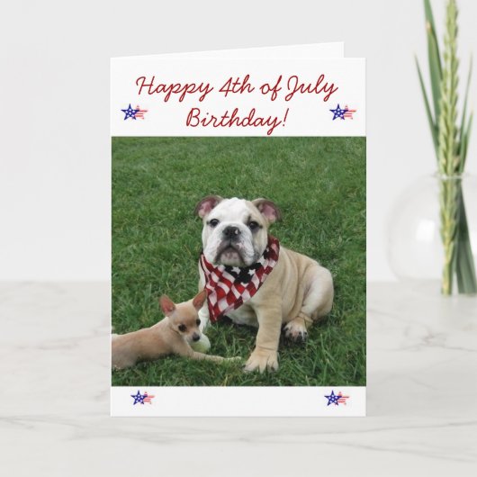 Happy 4th of July Verjaardag bulldog wenskaart Kaart (Voorkant)
