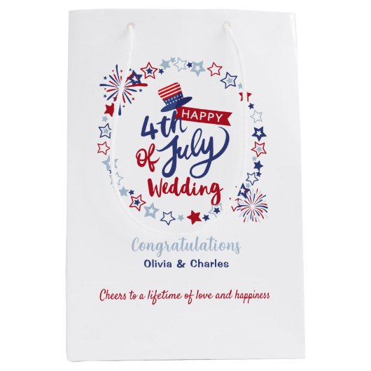 Happy 4th of July Wedding Congratulations Custom Medium Cadeauzakje (Voorkant)