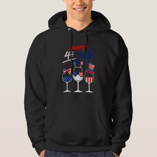 Happy 4th Of July Wine Glass US American Flag  Dri Hoodie (Voorkant)