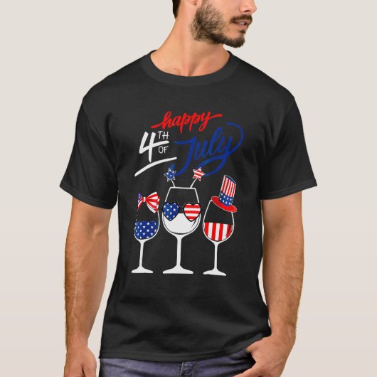 Happy 4th Of July Wine Glass US American Flag  Dri T-shirt (Voorkant)