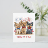 Happy 4th of July Yorkshire Terriër Honden Briefkaart (Staand voorkant)