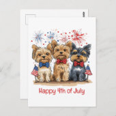 Happy 4th of July Yorkshire Terriër Honden Briefkaart (Voorkant / Achterkant)