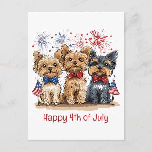 Happy 4th of July Yorkshire Terriër Honden Briefkaart (Voorkant)