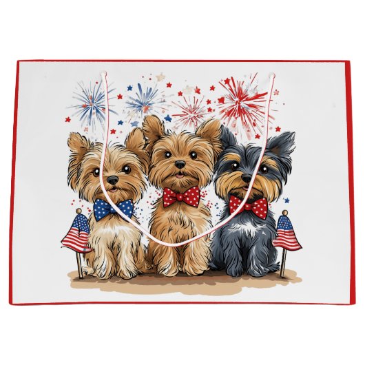 Happy 4th of July Yorkshire Terriër Honden Groot Cadeauzakje (Voorkant)