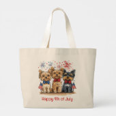 Happy 4th of July Yorkshire Terriër Honden Grote Tote Bag (Achterkant)
