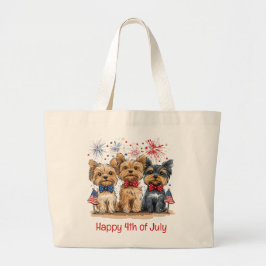 Happy 4th of July Yorkshire Terriër Honden Grote Tote Bag