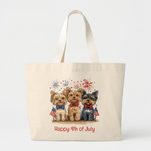 Happy 4th of July Yorkshire Terriër Honden Grote Tote Bag (Voorkant)