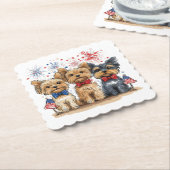 Happy 4th of July Yorkshire Terriër Honden Kartonnen Onderzetters (Gebogen)