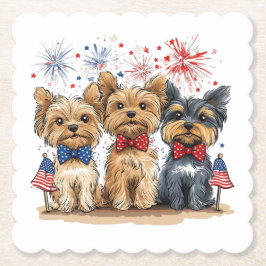 Happy 4th of July Yorkshire Terriër Honden Kartonnen Onderzetters