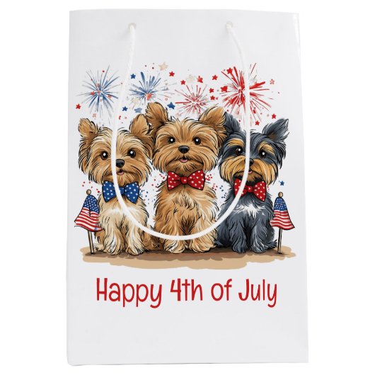 Happy 4th of July Yorkshire Terriër Honden Medium Cadeauzakje (Voorkant)
