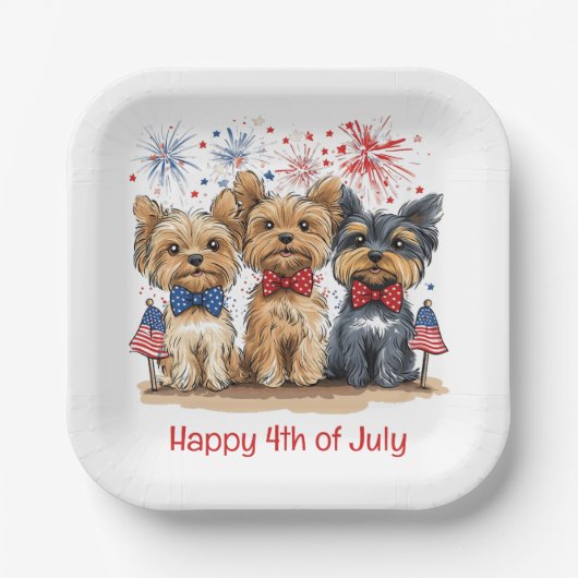 Happy 4th of July Yorkshire Terriër Honden Papieren Bordje (Voorkant)