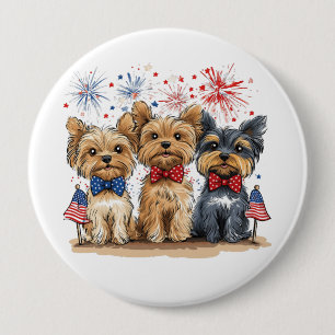 Happy 4th of July Yorkshire Terriër Honden Ronde Button 4,0 Cm